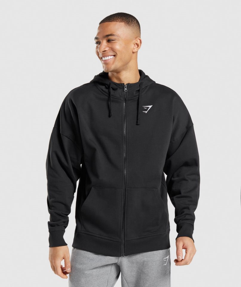 Men\'s Gymshark Essential Zip Up Hoodie Black | NZ 4GIPNY